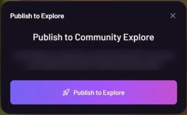 The Publish to Explore window with the heading Publish to Community Explore and a large Publish to Explore button